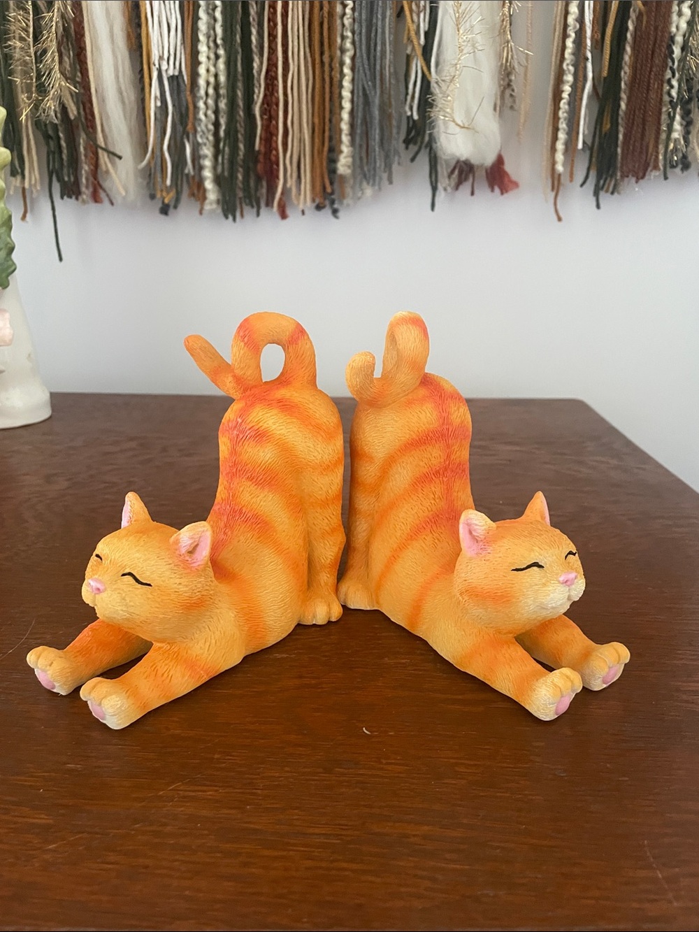 Orange Stretching Cat Bookends - Cute Cat Decor new